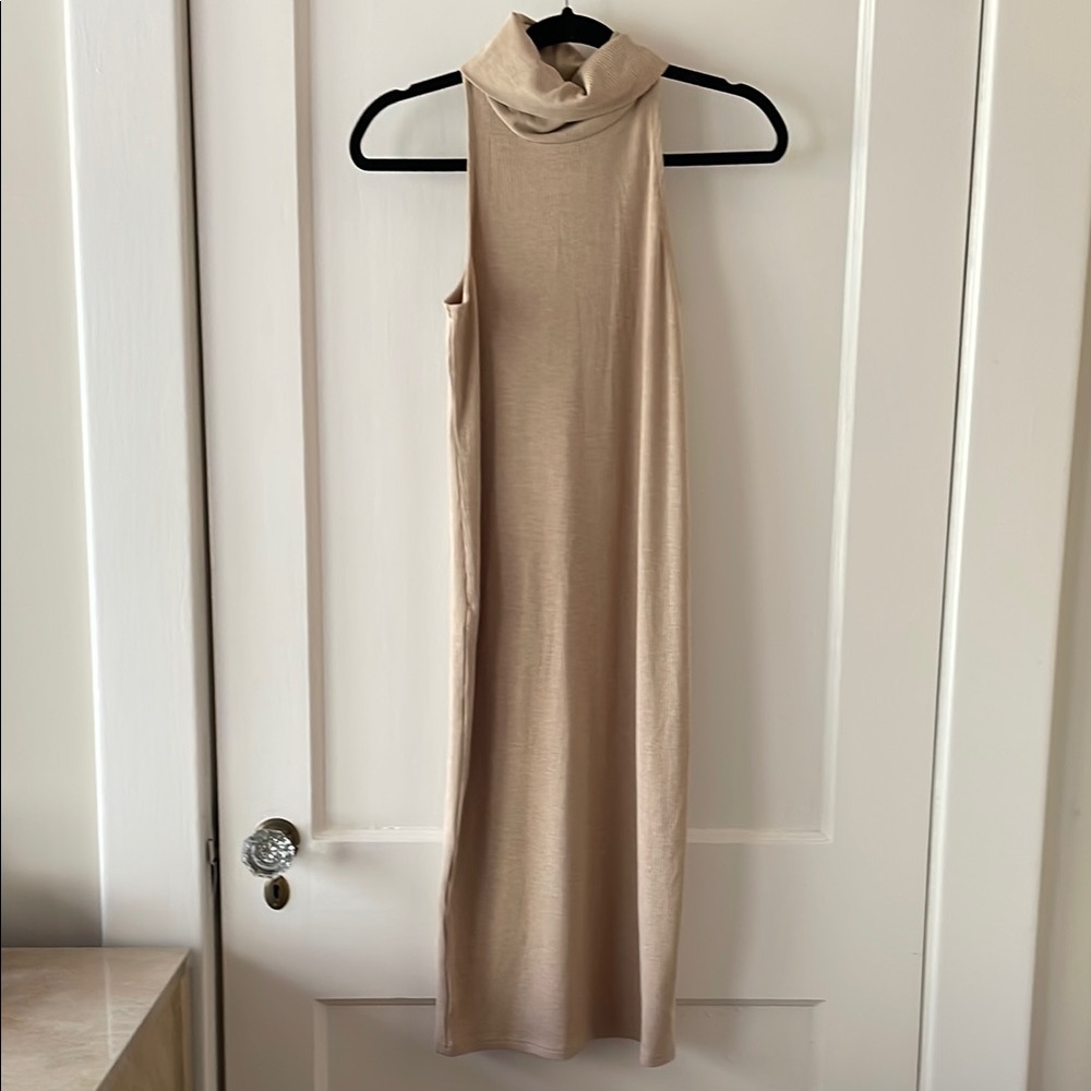 Banana Republic Ribbed Column Mock Neck Tan Sleeveless Dress Size XSP